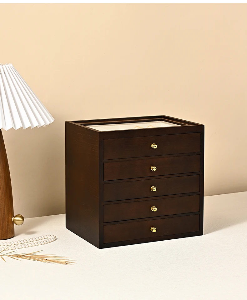 Oirlv Holz-Schmuckbox mit mehreren Schubladen, Schmuck-Organizer für Ringe, Ohrringe, Armbänder, Anhänger, multifunktionale Schmuckaufbewahrungsbox – Detail 9