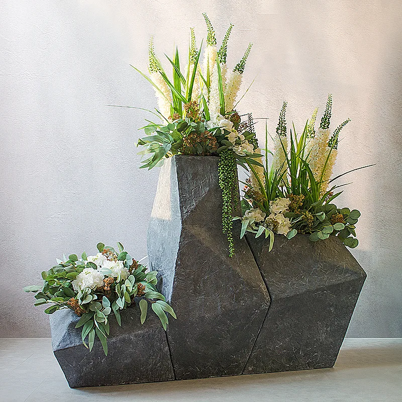 large vase model house sales office decoration flower arrangement texture surface geometric flower