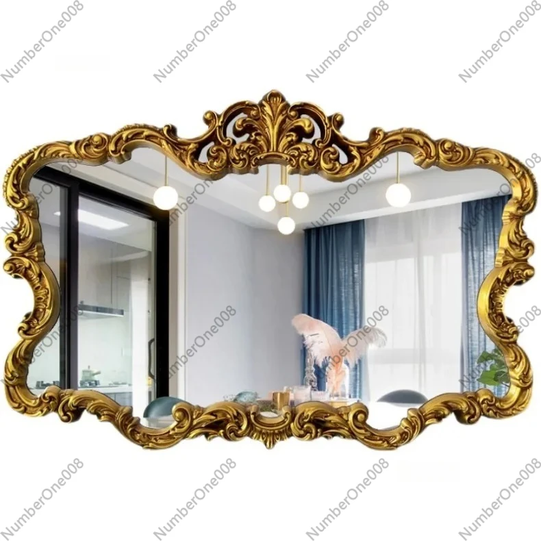 European Carved Bathroom Mirrors Retro Gold Frame Vanity Mirror Light Luxury Personality Designer Decorative Mirrors for Home