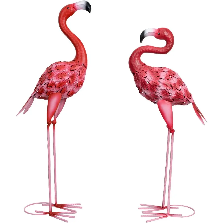 

2Pcs Pink Flamingo Outdoor Statues Metal Flamingo Yard Art Decor for Garden Home Patio Yard Display