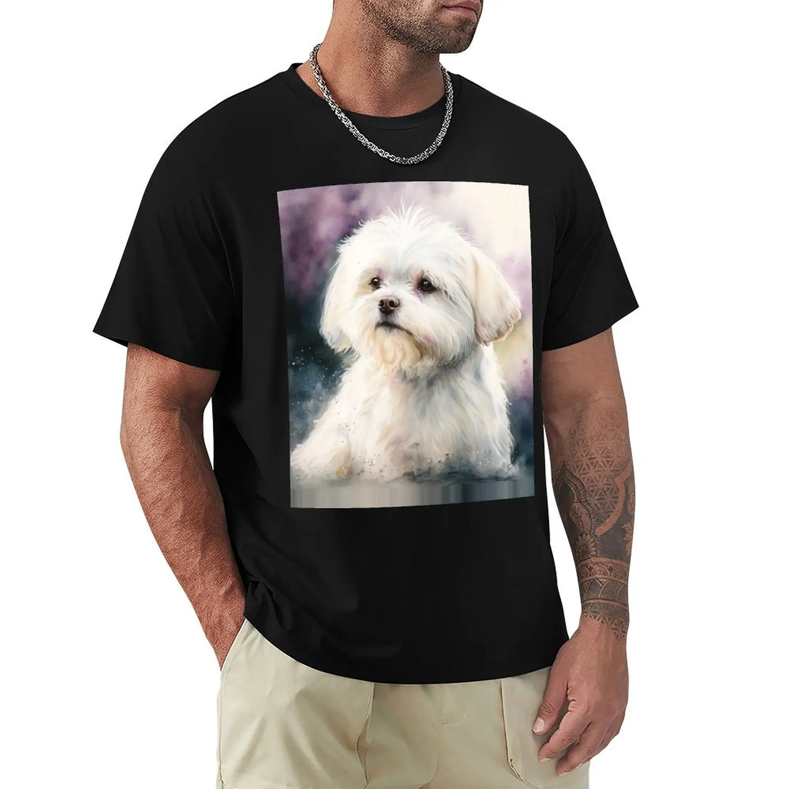 

Maltese Watercolor Illustration T-Shirt oversize t-shirts man hippie clothes affliction shirts new gifts and t-shirts men tshirt