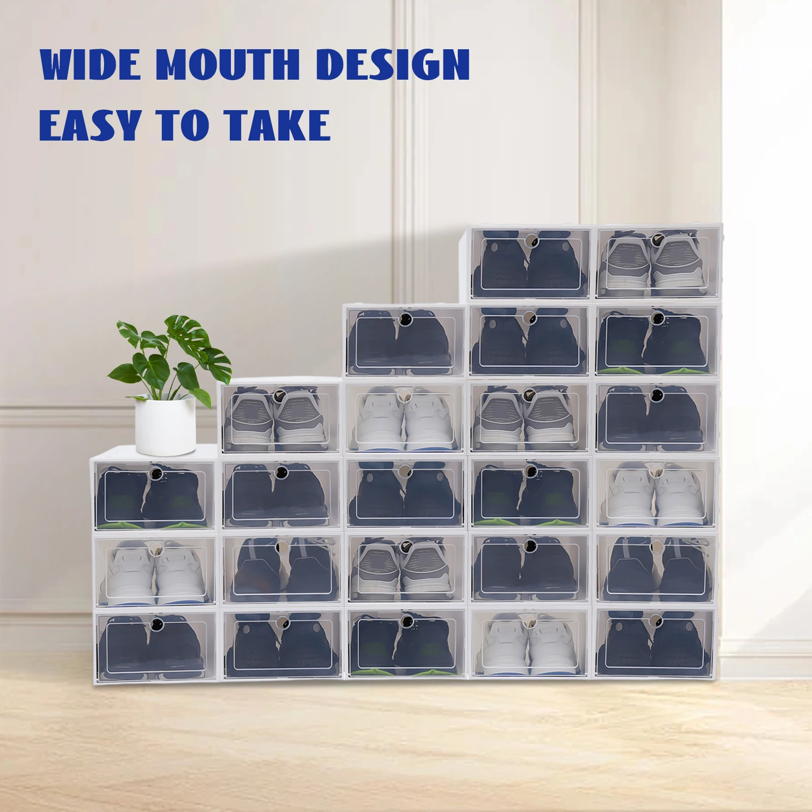 24PCS/Set Clear Plastic Stackable Shoe Organizer Foldable Flip Shoe Boxes for Closet Space Saving Shoe Rack Sneaker Container