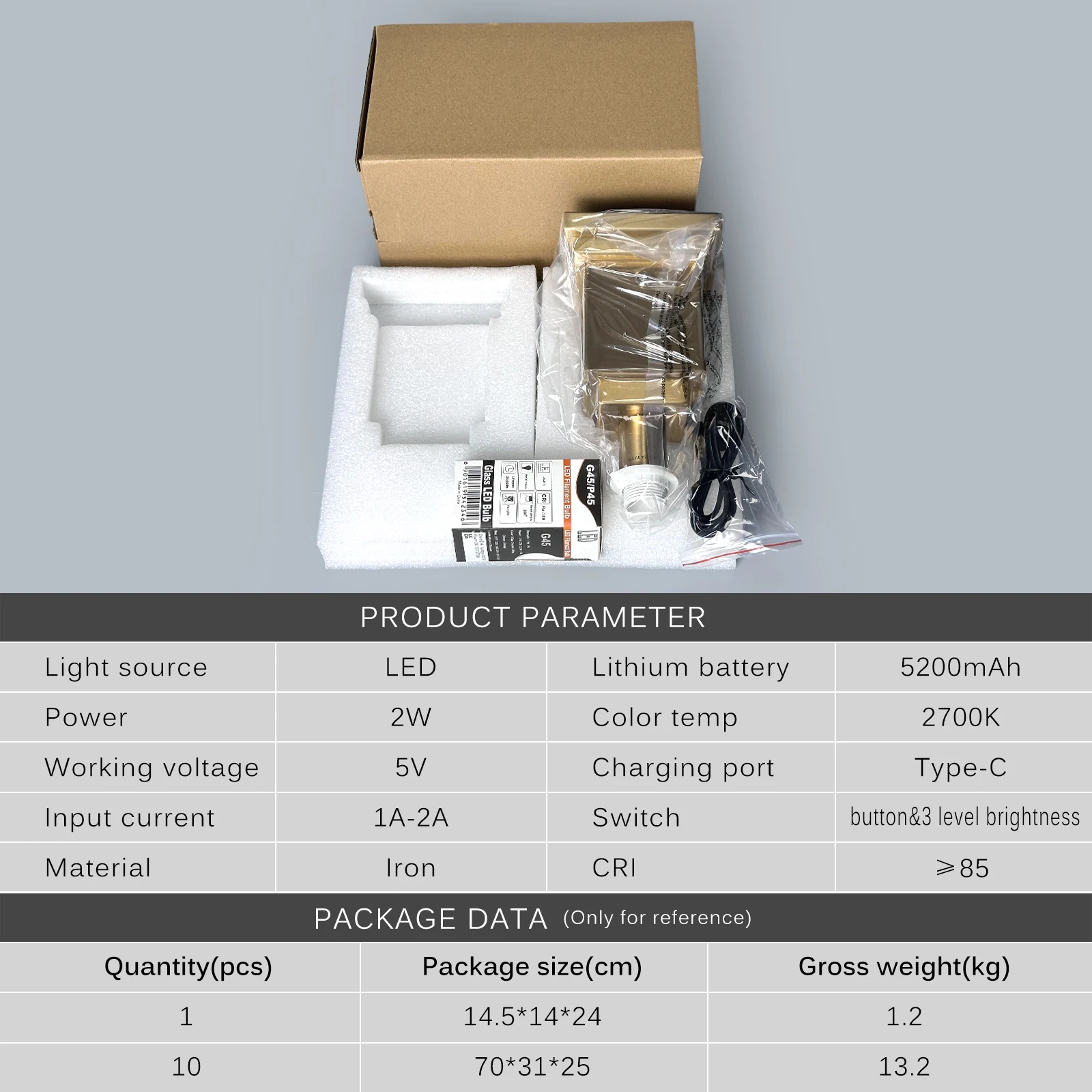 Lampada da tavolo classica in alluminio 2700K Lampada da lettura con dimmer tattile senza fili Deks Lampada a batteria ricaricabile
