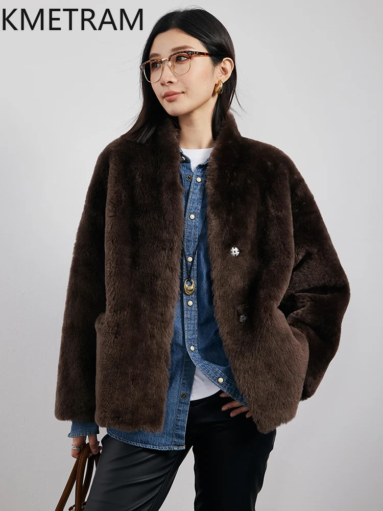 Natural Wool Sheepskin Double Faced Fur Jacket Woman Dark Brown Real Fur Coat 2025 Winter Clothes Furry Jackets шуба женская