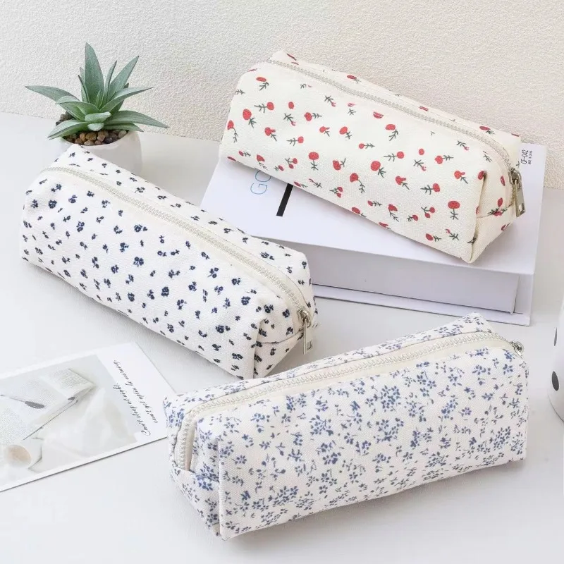 Student Cartoon Cute Stationery Bag INS Floral Pen Bag Large Capacity Pencil Case Stationery Organizer