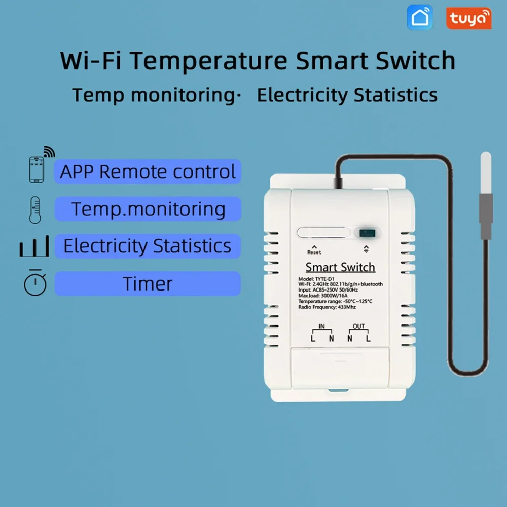 16A Tuya Smart WiFi Home interruttore sensore di temperatura e umidità APP telecomando funziona con ALEXA Google Assistant