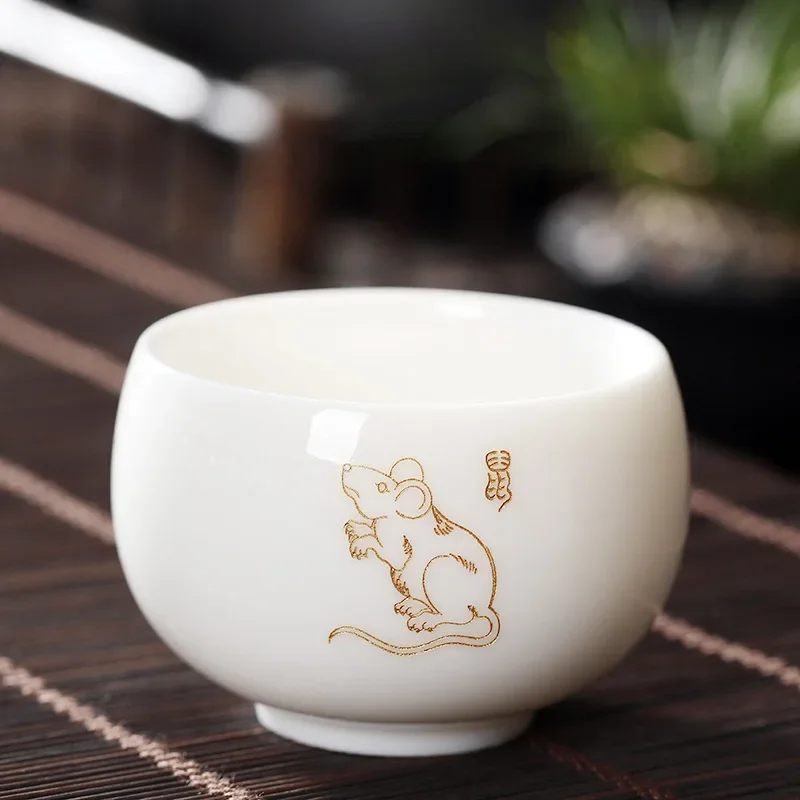 Tasse à thé ronde en céramique blanche avec motif animal, cadeaux du zodiaque, festival de luxe, affaires, 12, 150ml