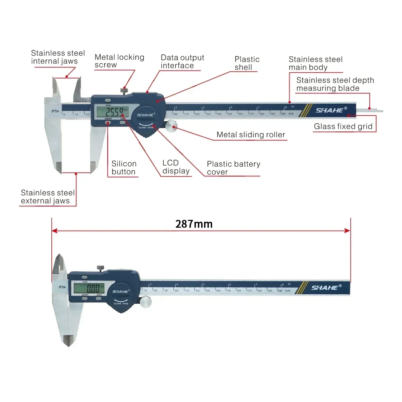 SHAHE 200 mm Digital Caliper Electronic Stainless Steel Vernier Caliper With Lcd Display Micrometer Caliper Measuring Tools