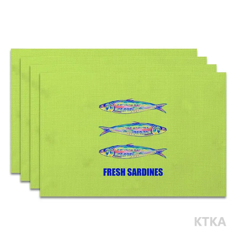 4Pcs, Colorful Sardine Placemats, the Best Placemats, Washable, Suitable for Holiday Parties, Home Decor, Kitchen Countertops, Rectangular Dining Rooms, Making Your Dining Room and Kitchen More Beautiful, Birthday Gifts and Housewarming Party Gifts for Family and Friends