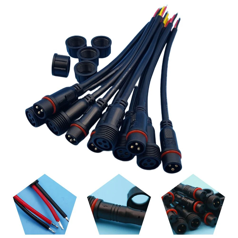 5 Pairs IP65 Waterproof LED Wire Connectors Male Female 22AWG 2Pin 3Pin for LED Lighting and Surveillance Camera Power Supply