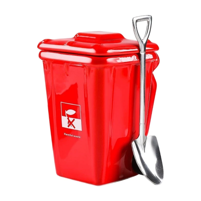 Fun Ceramic Mugs Like Trash Bin For Home Use Spoon Provided HX6C