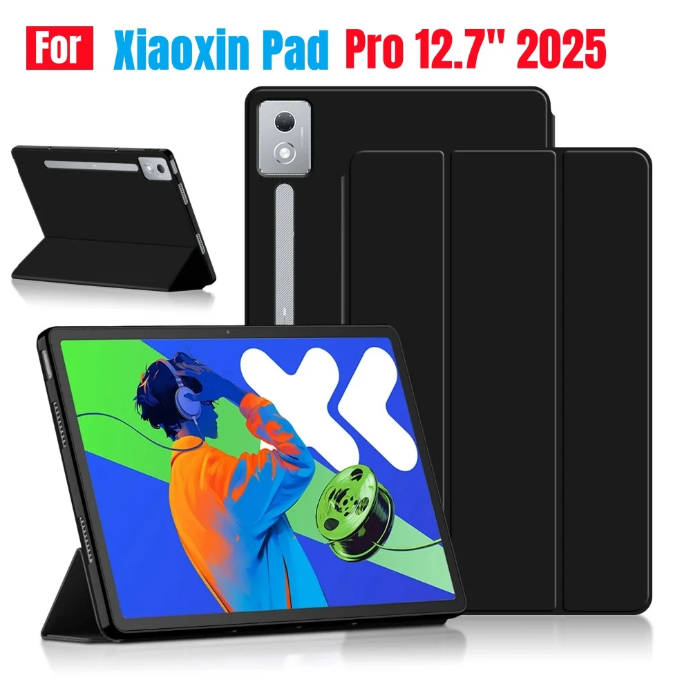 For Lenovo Xiaoxin Pad Pro 12 7 Inch 2025 Tri-Folding Flip Stand Cover for Xiaoxin Pad Pro 12.7 TB-375FC Tablet Auto Sleep Cover