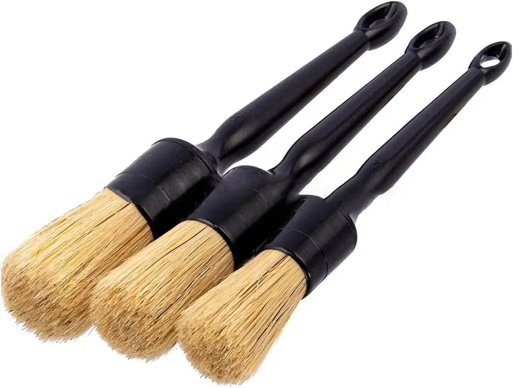 3PCS Car Detailing Brush Set, Soft Boars Hair Automotive Dusting Tool, Vehicle Interior and  Cleaning  for Engine, Air Vent, Whe