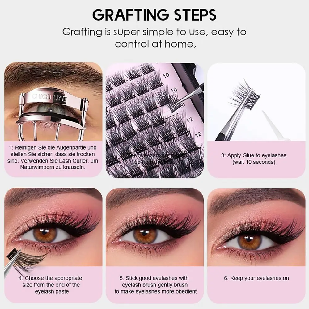 8/10/12/14/16mm DIY Eye Extension 84clusters Black Stem Single Cluster False Eyelashes Slender Dense Long Curl