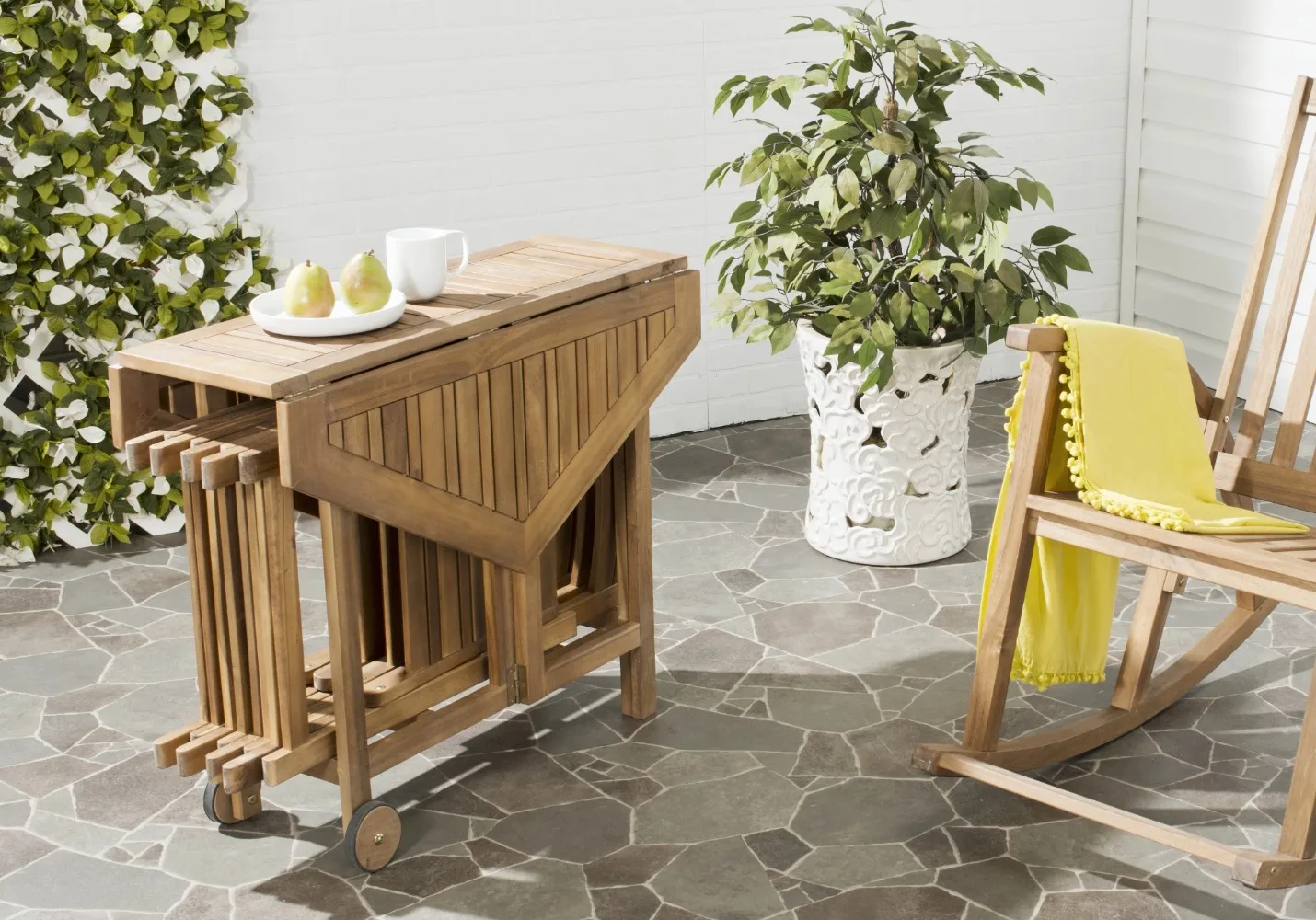 Outdoor Collection Table & 4 Chairs Natural,Table and chairs are weather-resistant and UV protected for lasting use