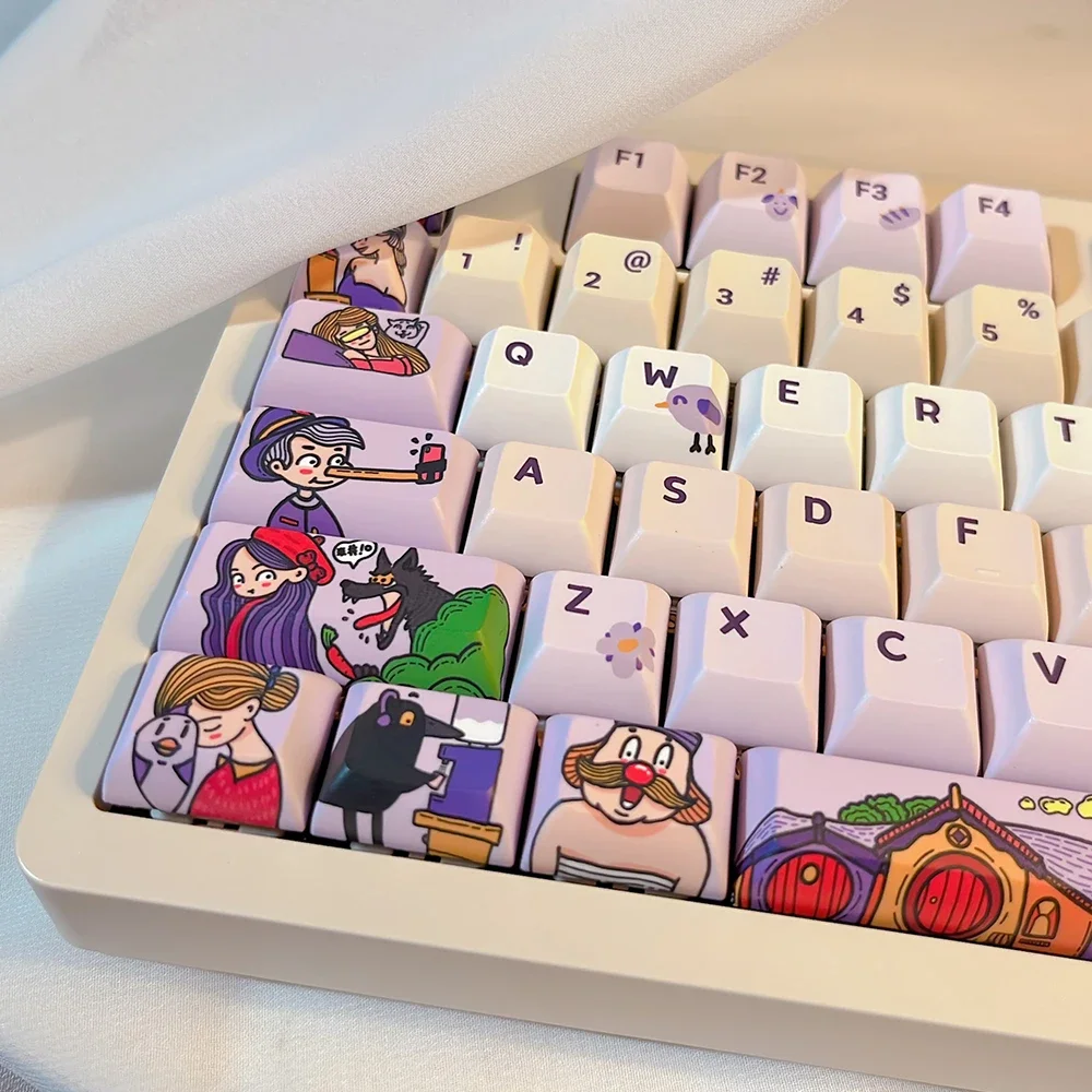 Wishing Fairy Tale Theme Keycaps 131keys Custom Anime Cute Purple Artisan Keycaps PBT Cherry/KCA/MDA Mechanical Keyboard Caps