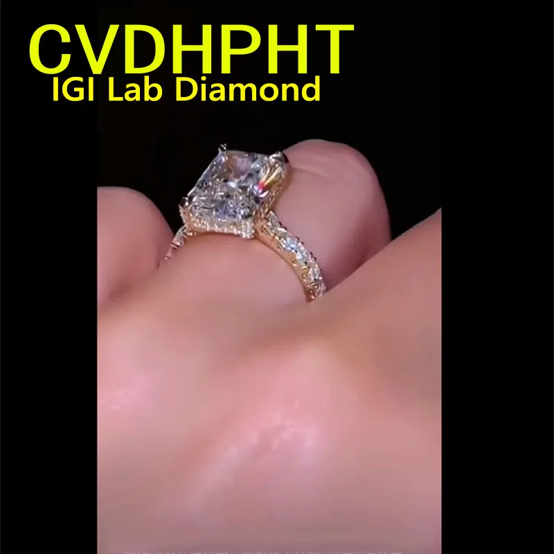 

Luxurious Solid 14K Yellow gold Ring Lab grown dimaond ring IGI Radiant 1 2 3 cut D VS1 Wedding engagement ring ﻿ ﻿