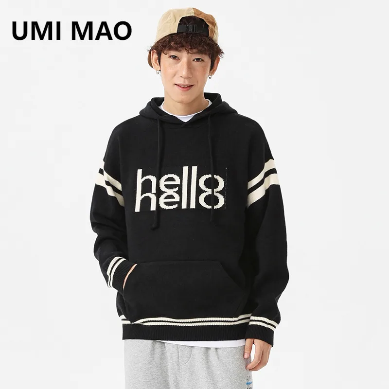 

UMI MAO Мужская толстовка с капюшоном, осенне-зимний свитер, молодежный свободный крой, трикотажная базовая рубашка с капюшоном больших размеров, мужская одежда