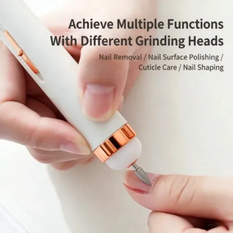 Portable Electric Nail Drill Machine USB Rechargeable Manicure Set Drill Bits with LED Light Polishing for Home Salon Adjustable