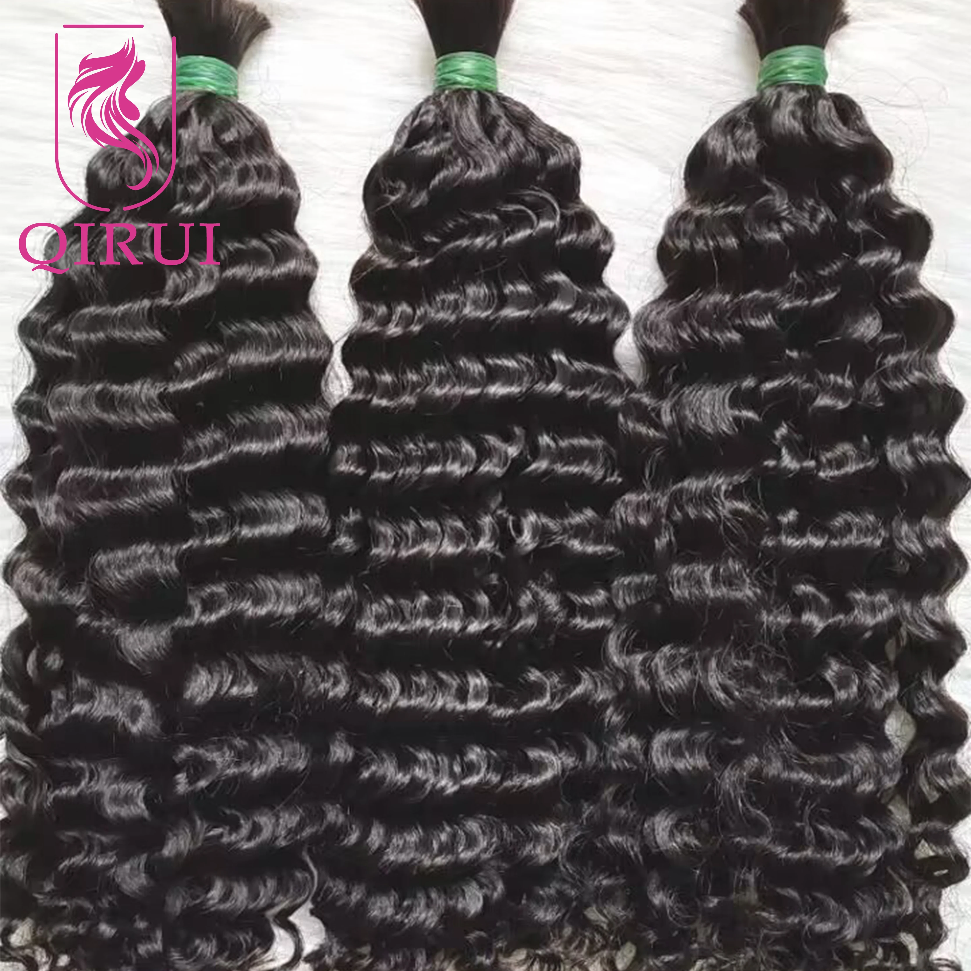 Bulk Human Hair No Weft For Braiding Deep Curly Hair Bundles Double Drawn Natural Black Virgin Hair For Boho Braids 100g