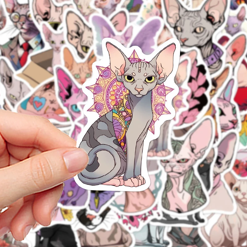 50PCS The Canadian Hairless Sphinx Cat Cartoon Stickers DIY Helmet Skateboard Bicycle Skateboard Graffiti Decals Kids Toys Gift