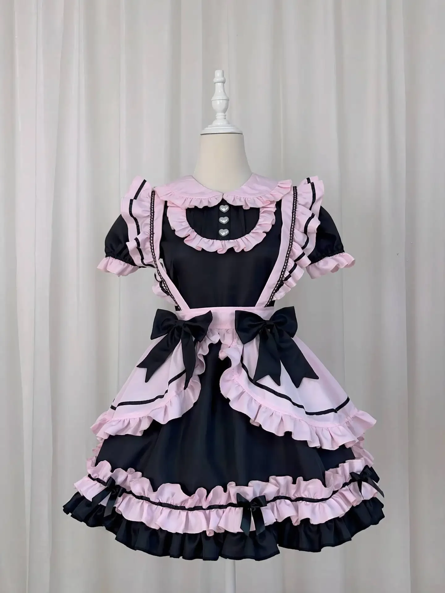 Französisches süßes rosa Lolita-Kleid, Kawaii-Dienstmädchen-Kostüm, Cosplay, süßes Mädchen, Katzen-Schleife, verführerische Uniform, Geburtstagsparty-Bühnenkleid – Detail 3
