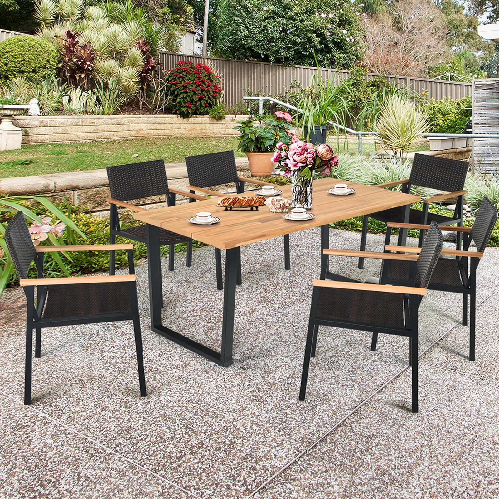 

7PCS Patio Garden Dining Set Outdoor Dining Furniture Set w/ Umbrella Hole