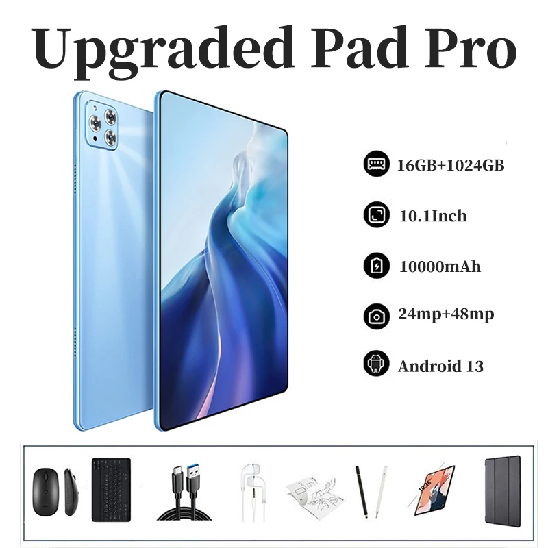 2024 Pad 8 Pro Tablet 10.1 inch Android 13 Global Version Snapdragon 8gen2 16GB+1024GB 10000mah 5G Dual SIM WIFI HD Full Screen