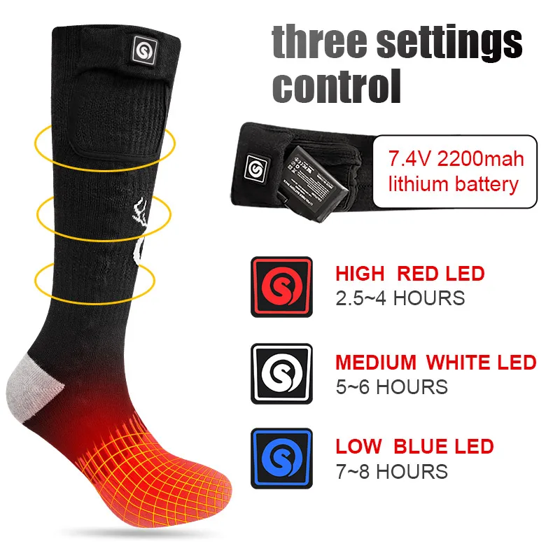 SNOW DEER Winter Heated Sock Rechargeable Battery Stocking Women Electric Heating Ski Socks Sports Man Thermal with Warmer Foot