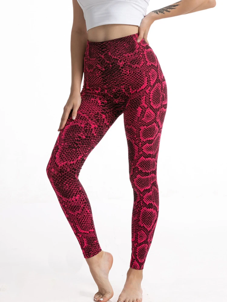 CUHAKCI High Waist Snake Printed Workout Tights Yoga Pants Stretchy Sport Women Push Up Legging Gym Leggins Acitve Running