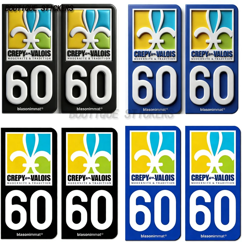 

2Pcs 3Deffet Autocollant plaque d'immatriculation française noir bleu 60 Crépy-en-Valois - Ville - DEP 60 Région Rhône-Alpes PVC
