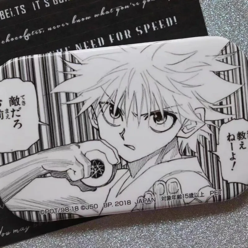 Hunter x hunter killua emblema folha de flandres broche quadrado anime personagem crianças mochila jóias moda casaco ombro crachá presente