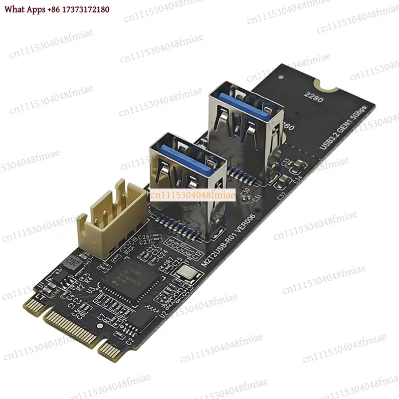 828F New M.2 Key M PCIe to USB 3.2 Gen1 5Gbps Expansion Card Riser Board M2 NVME to 2 Port USB 3.0 Adapter for Desktop