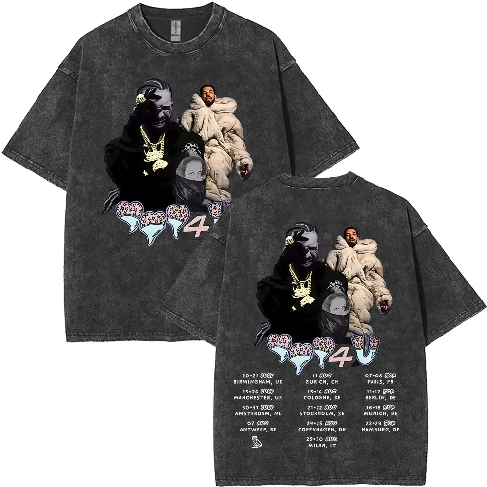 

Washed Vintage Rapper Drake Europe Tour with PARTYNEXTDOOR 2025 T Shirts Men Women Hip Hop Fashion High Quality Street T-shirts