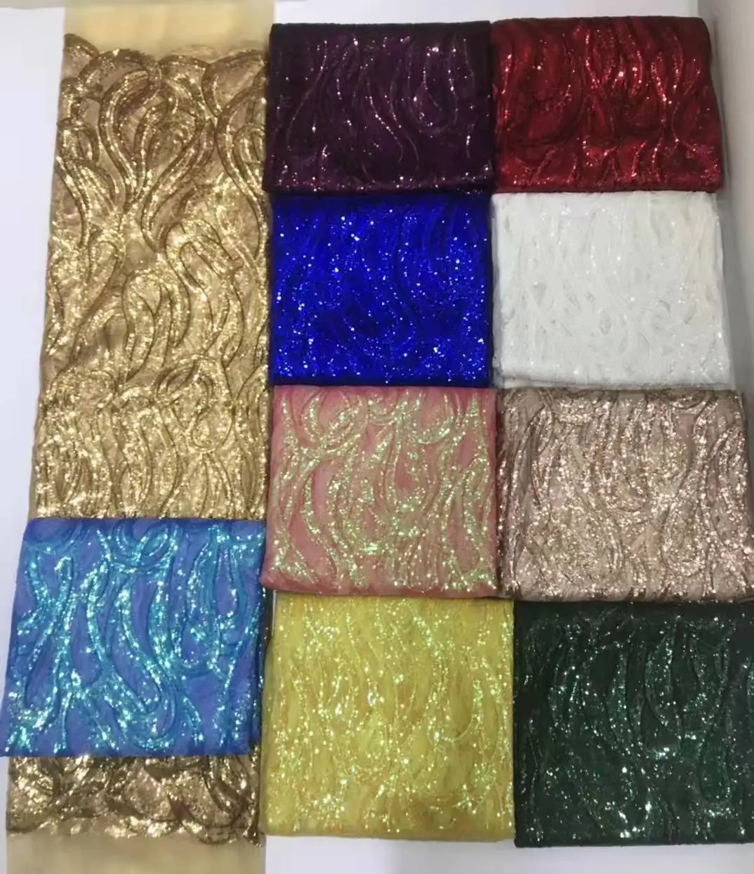 9 warna kain payet bergaris Amerika untuk gaun malam bahan renda Glitter tisu kering kain renda abu-abu kain payet