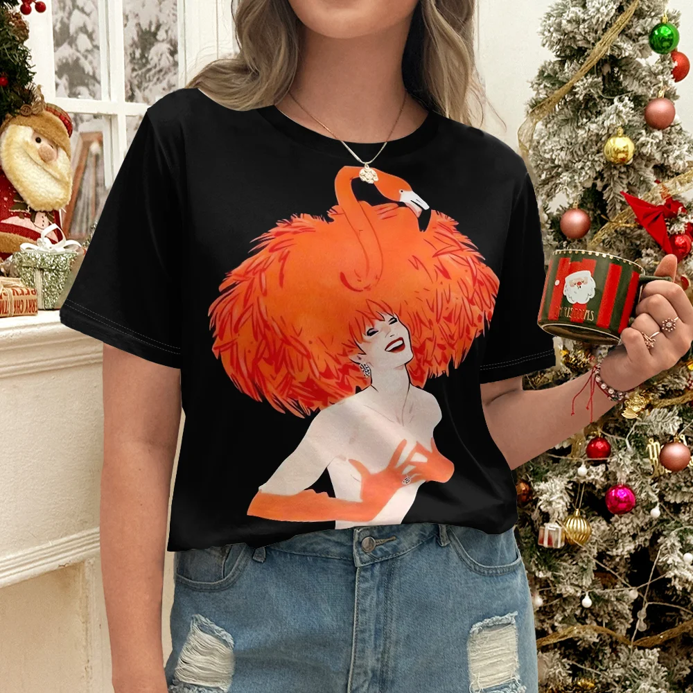 Camiseta con estampado de retrato naranja y negro para mujer, moda artística, informal, estilo veraniego, cuello redondo, manga corta
