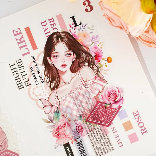 10 uds/1 lote de adhesivos de papelería kawaii, flor y sombra, diario basura para chica, álbum de recortes decorativo, pegatina artesanal DIY
