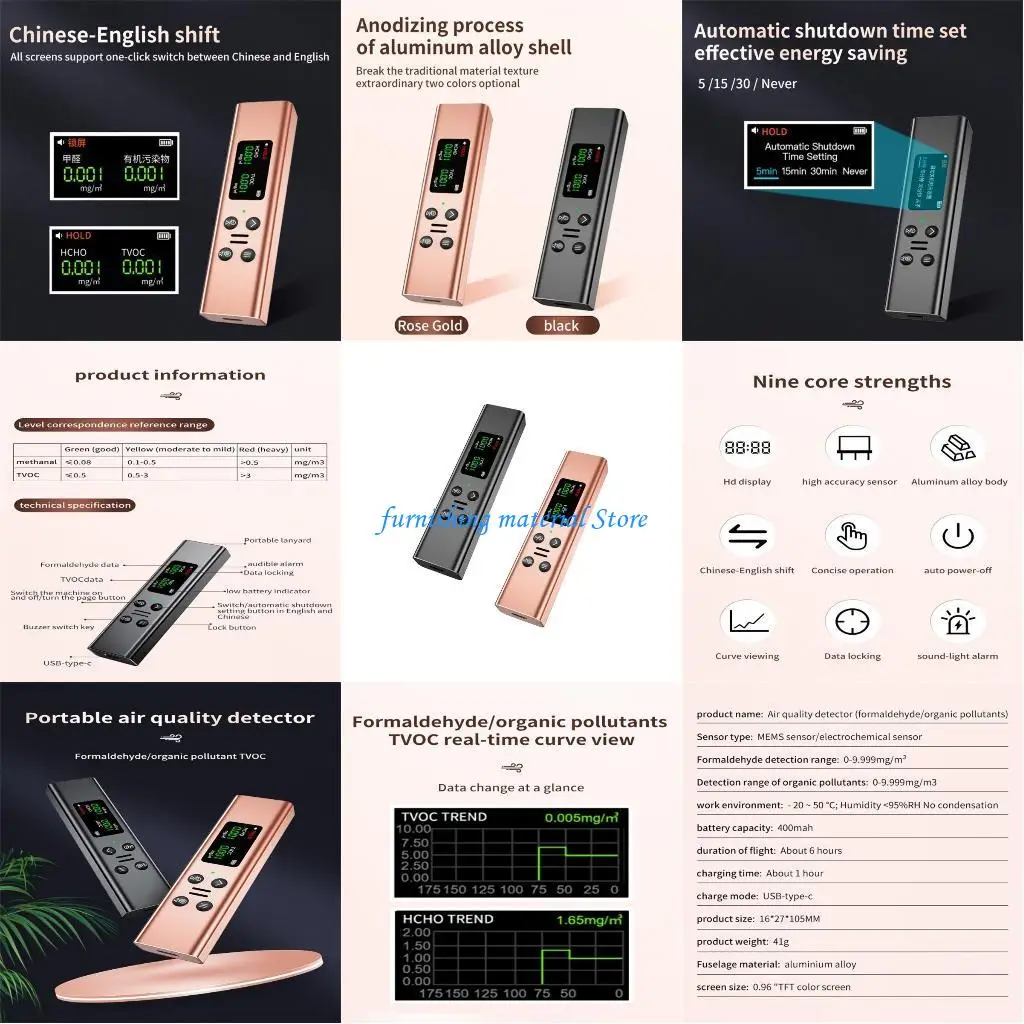 

Y5GD TVOC Air Quality Monitor Handheld- Formaldehyde Detector for Indoor School Office Pollution Meter Real-Time Monitoring