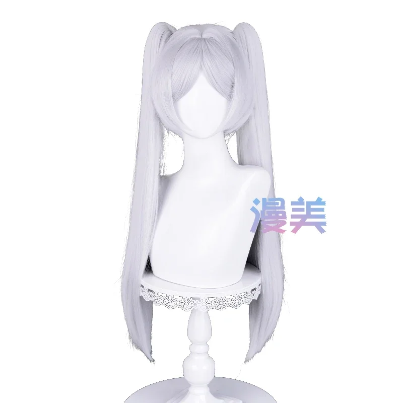 Anime Frieren Cosplay Wig 68cm Silver White Two Ponytails Heat Resistant Synthetic Hair + Wig Cap image 6