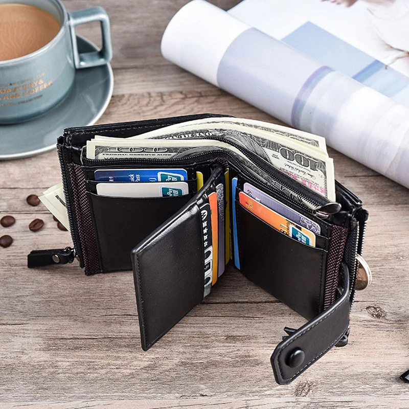 ヴィンテージ-pu-レザーメンズ財布-rfid-ブロッキングジッパー小銭入れ多機能クレジットカードホルダー男性マネークリップ