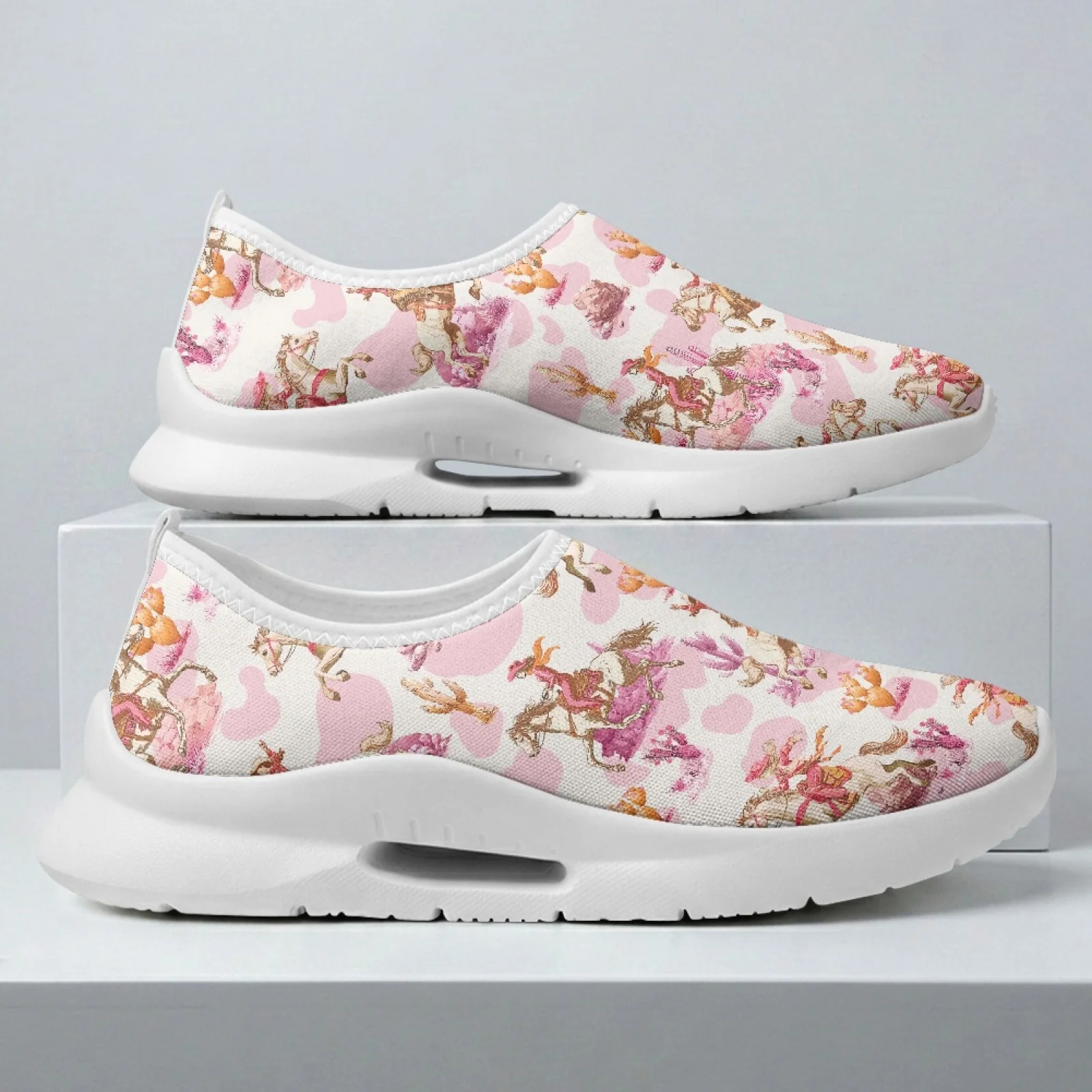 PENSTROLL Dinosaur Patterns Non Slip Casual Walking Flats for Women Leisure Office Slip on Nurse Shoes
