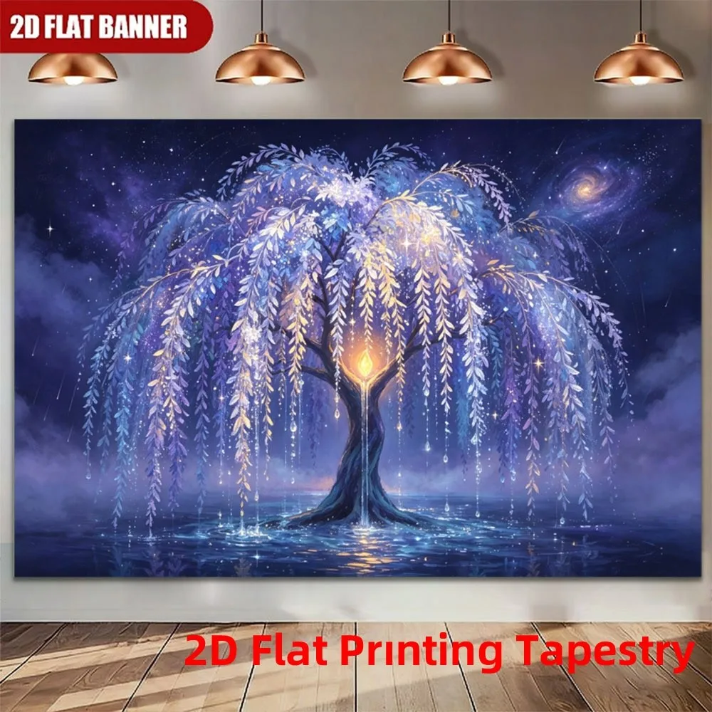Decorative Galaxy Tree of Life 2D Flat Printing Tapestry Cosmic Night Sky Abstract Wall Hanging Polyester Room Decor Banner