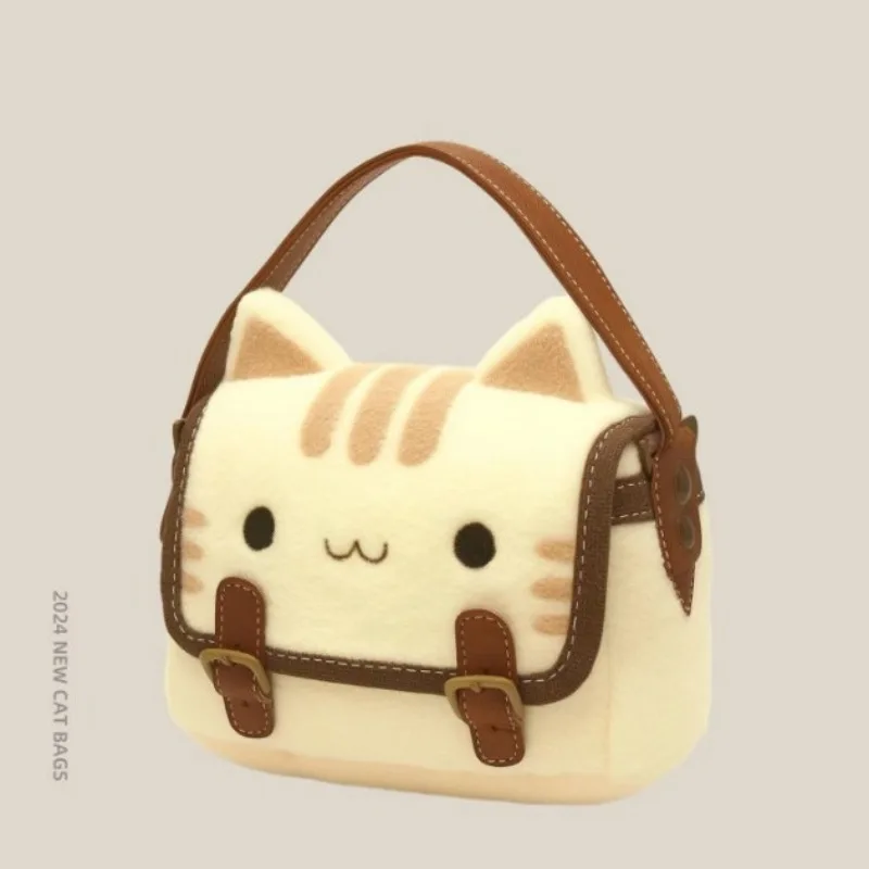 1PCS Cartoon Plush Cat Doll Mini Handbag Portable Storage Pouch for Outdoor Travel A doll is holding a girl's bag