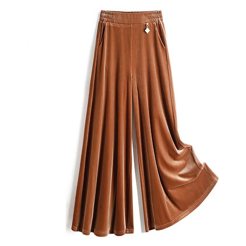 Gold Velvet Dress Pants Female Large Size Autumn And Winter New Korean Fashion Celebrity Style Nine-point Flared Wide Leg Pants