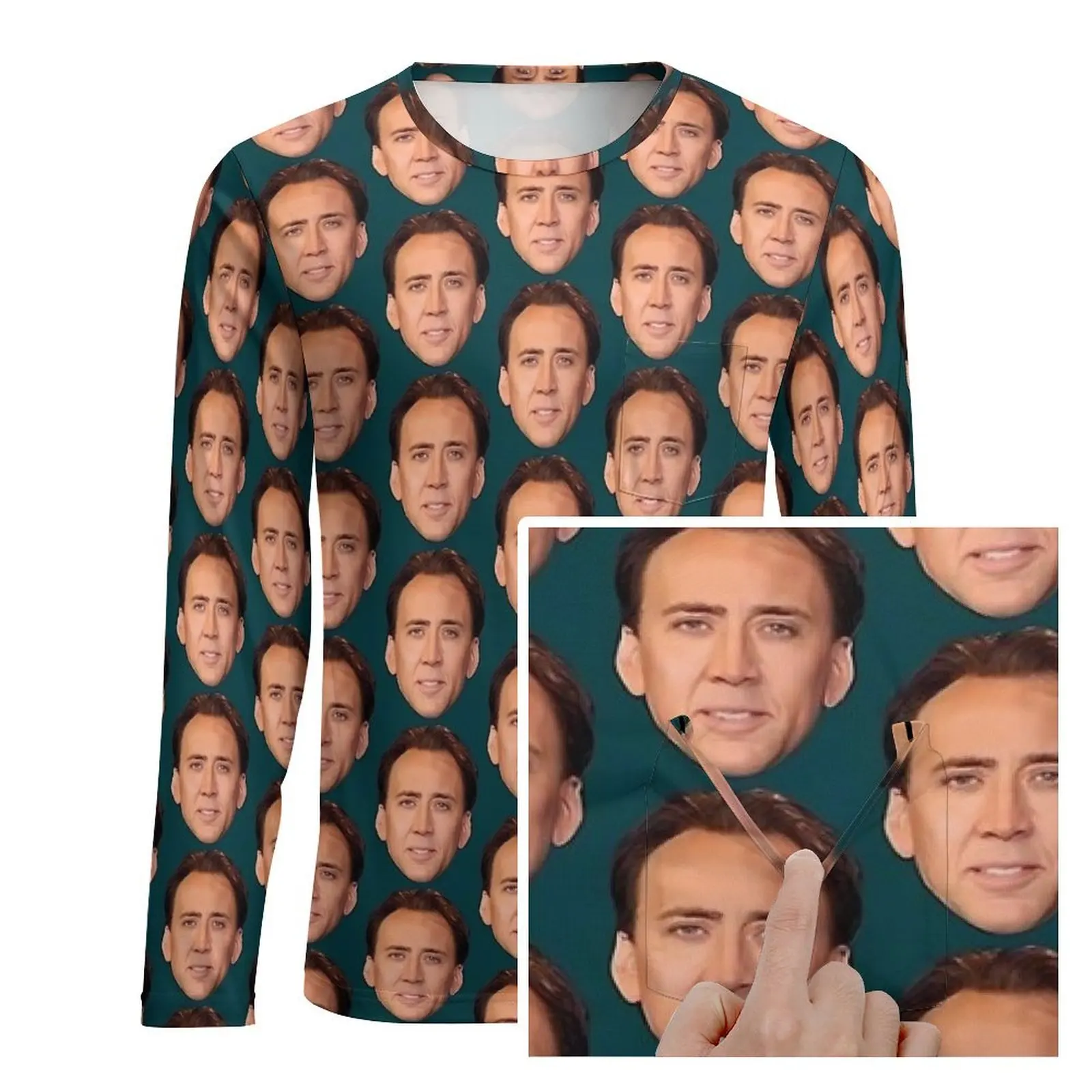 Nicolas Cage Heads T Shirt Men  Essential T Shirts Daily Retro Tee Shirt Long Sleeve Graphic Oversized Clothing