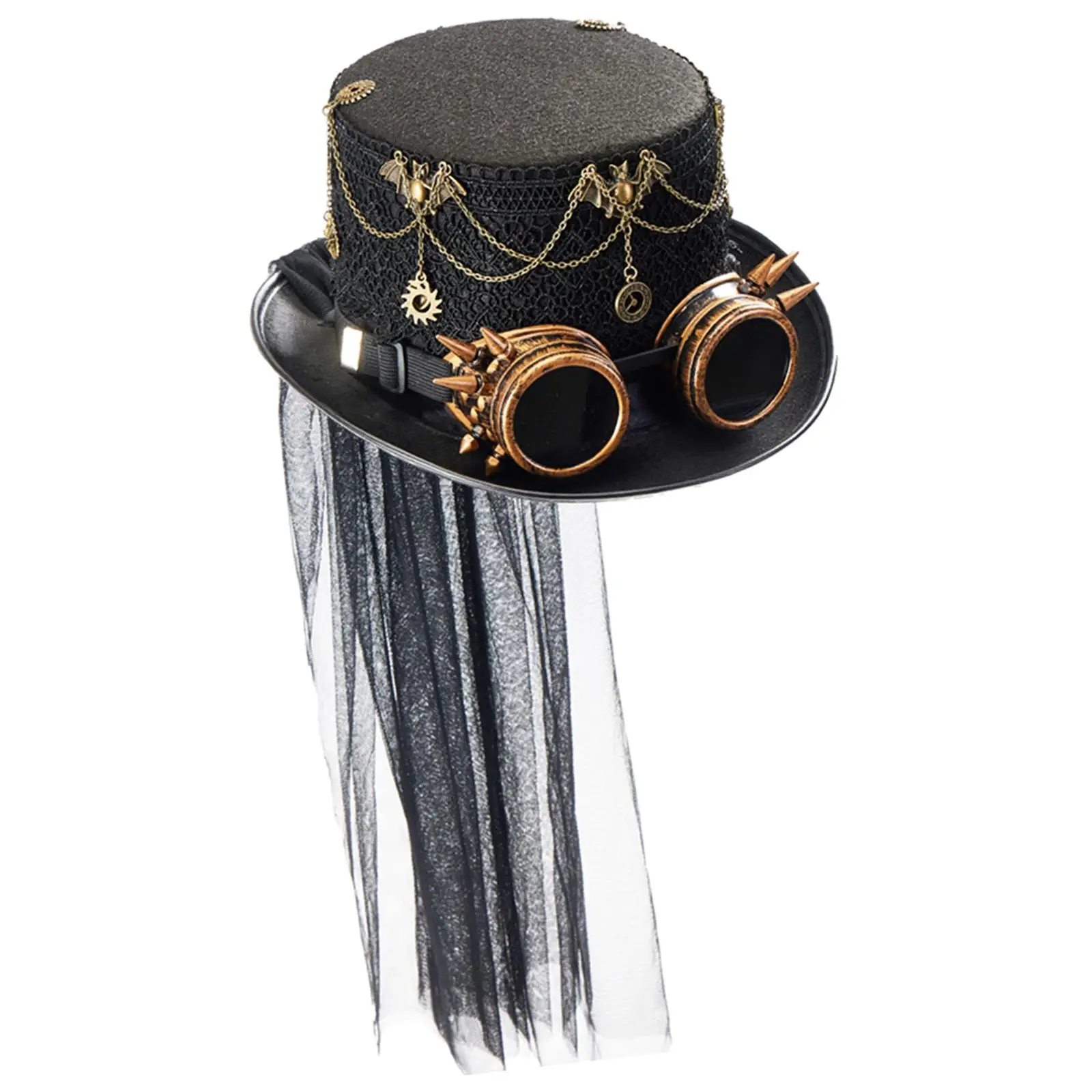 Steampunk Top Hat with Goggles Felt Gothic Headwear Halloween Fancy Dress Costume for Men Women Party
