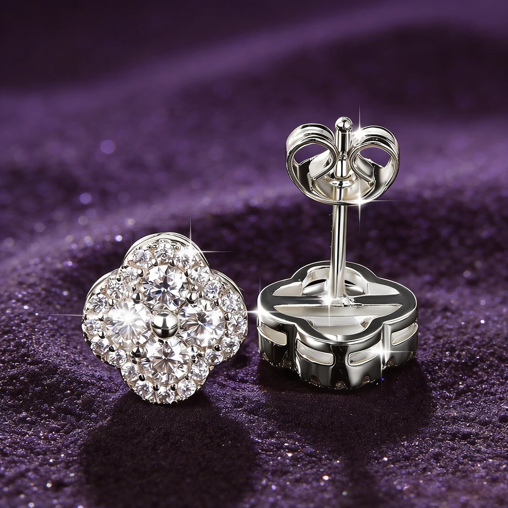 3-in-1 Kleeblatt-Moissanit-Schmucksets, 14 Karat vergoldet, GRA-zertifiziert, Halskette, Ohrringe, Armband-Sets für Damen, Glücksbringer – Detail 7