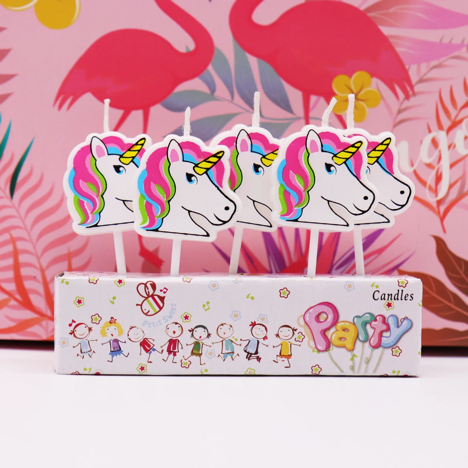 Hot 1set/5pcs Cartoon Unicorn Flamingo Cake Candles For kids baby shower Happy Birthday party DIY cake decorations Girls Gifts