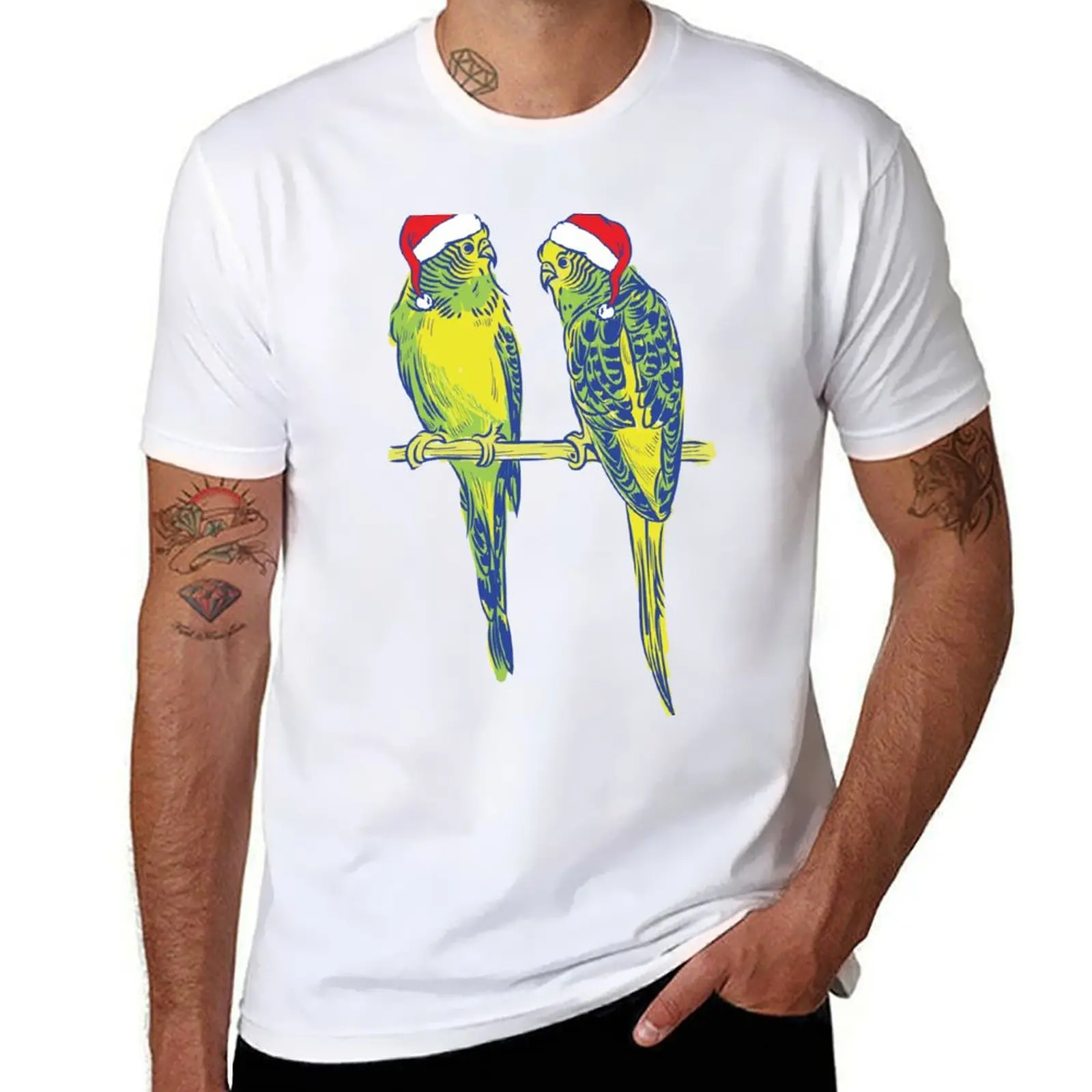 

t funny Santa Budgies Budgie T-Shirt quality shirts shirt cotton Art t high Hat cotton man Aussie Christmas