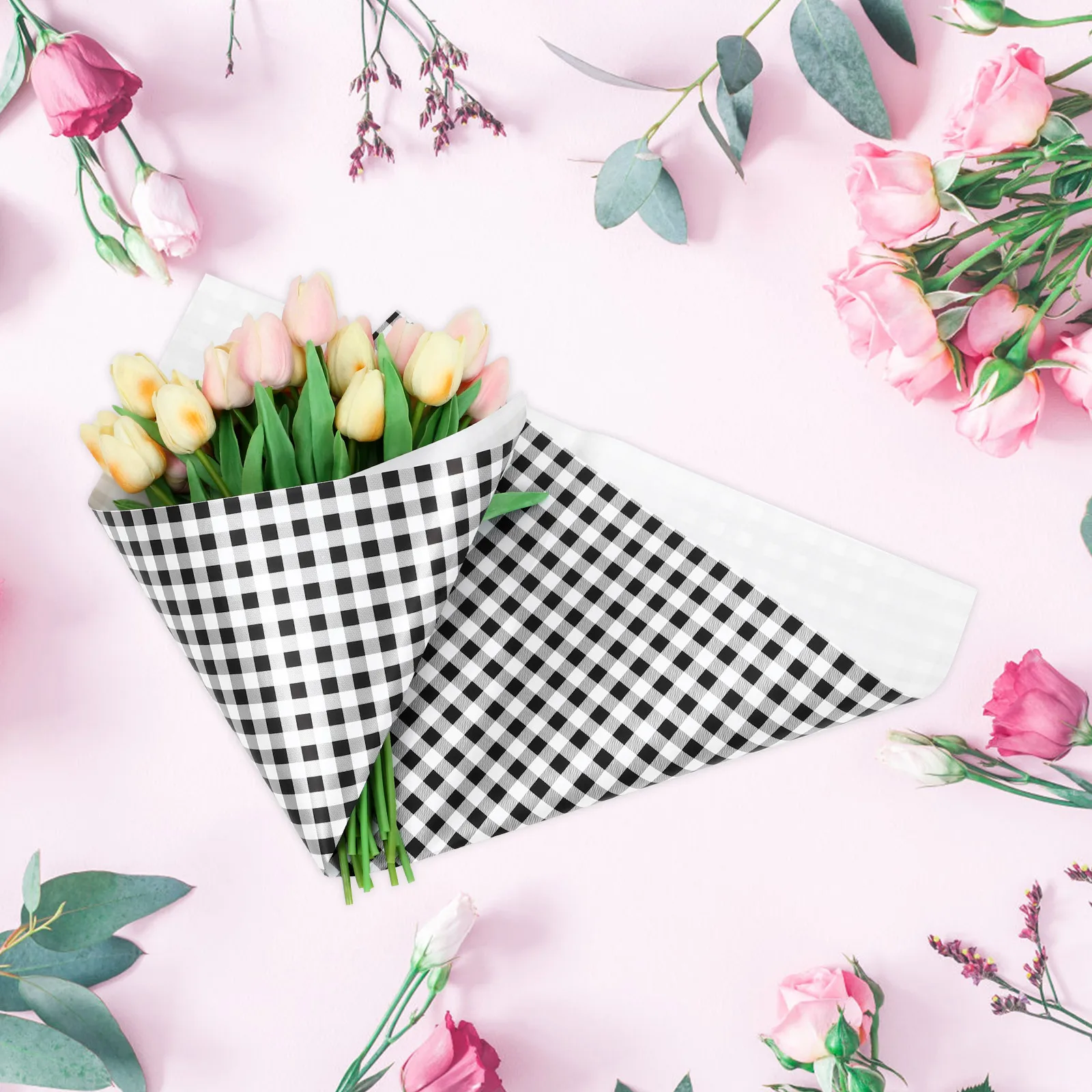 

20 Pcs Plaid Gift Wrapping Paper Black Flower The Boxes for Flowers Baby Shower